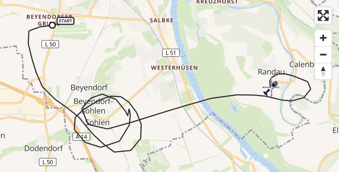 Flugroute Polizeihubschrauber Magdeburg City Flugplatz - Magdeburg, 24 Oktober 2026, 11:10