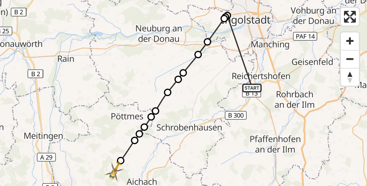 Flugroute Rettungshubschrauber Reichertshofen - Hollenbach, 24 Oktober 2026, 11:10