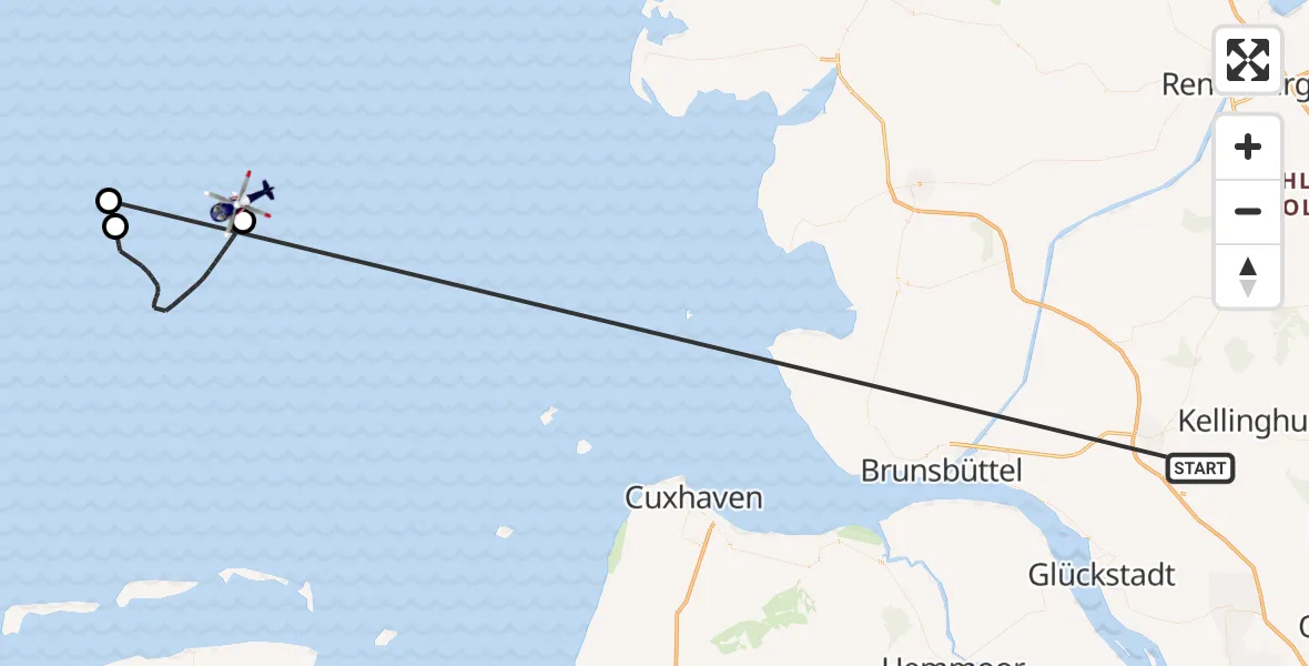 Flugroute Polizeihubschrauber Kronsmoor - Helgoland Marinehubschrauberstützpunkt, 24 Oktober 2026, 11:17