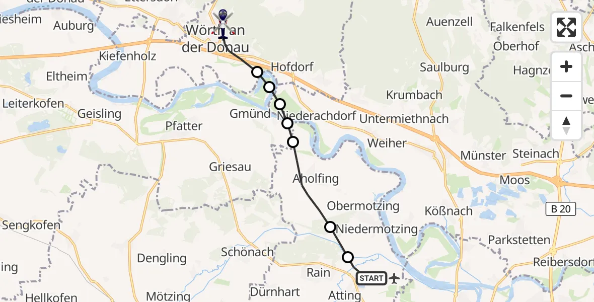 Flugroute Polizeihubschrauber Atting - Wörth a.d.Donau, 24 Oktober 2026, 11:18