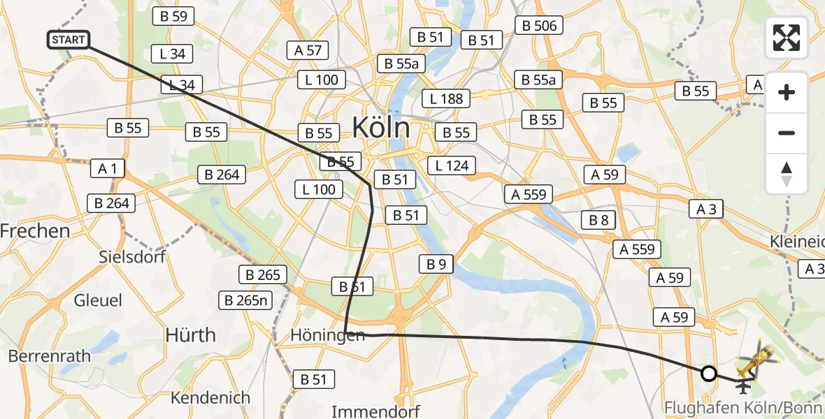 Flugroute Rettungshubschrauber Köln - Köln Bonn Flughafen, 24 Oktober 2026, 11:26