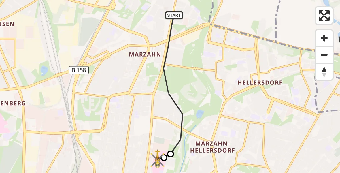 Flugroute Rettungshubschrauber Berlin - Berlin Emergency Hospital, 24 Oktober 2026, 11:32