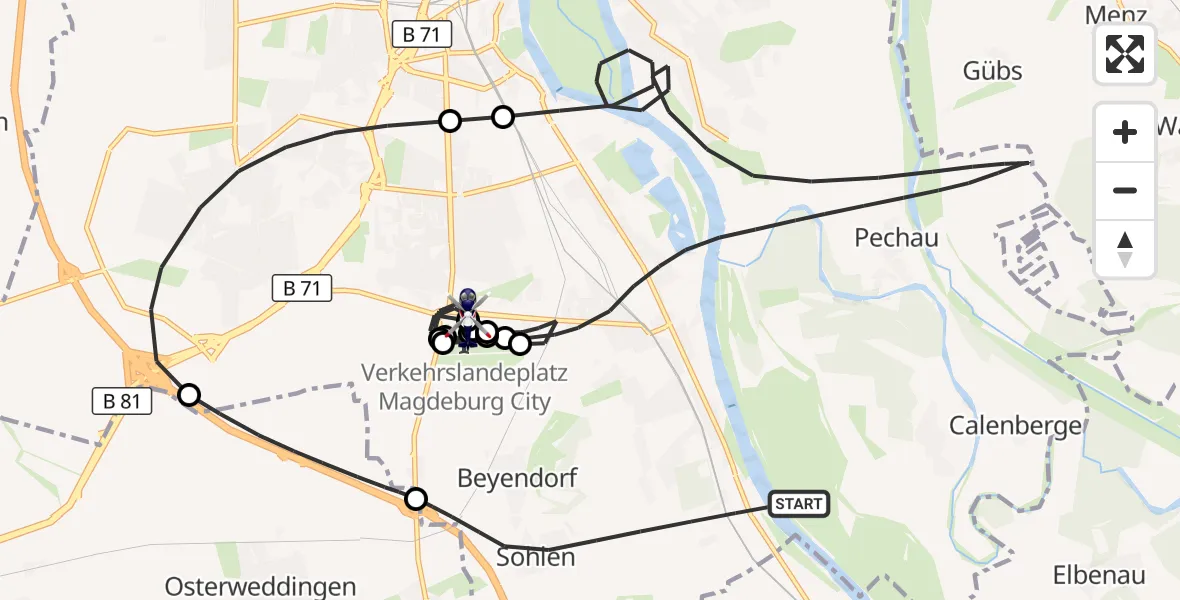 Flugroute Polizeihubschrauber Magdeburg - Magdeburg, 24 Oktober 2026, 11:32