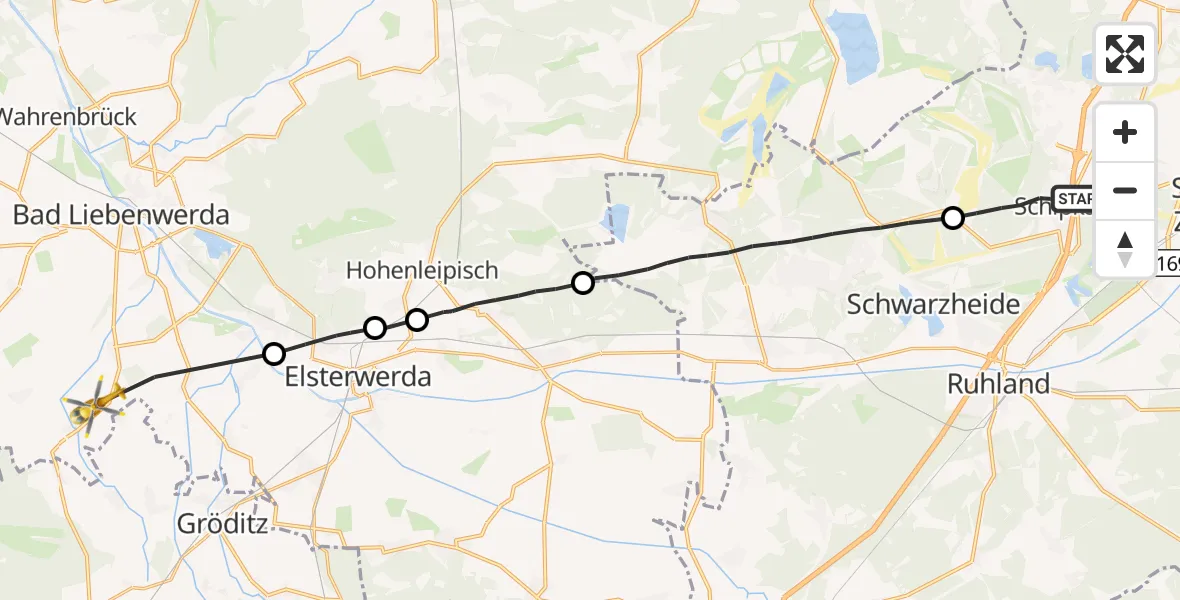 Flugroute Rettungshubschrauber Schipkau - Bad Liebenwerda, 24 Oktober 2026, 11:41