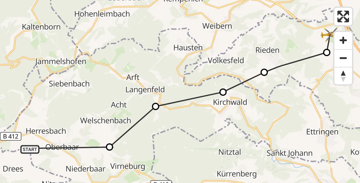 Flugroute Ambulanzhubschrauber Herresbach - Bell, 24 Oktober 2026, 11:41