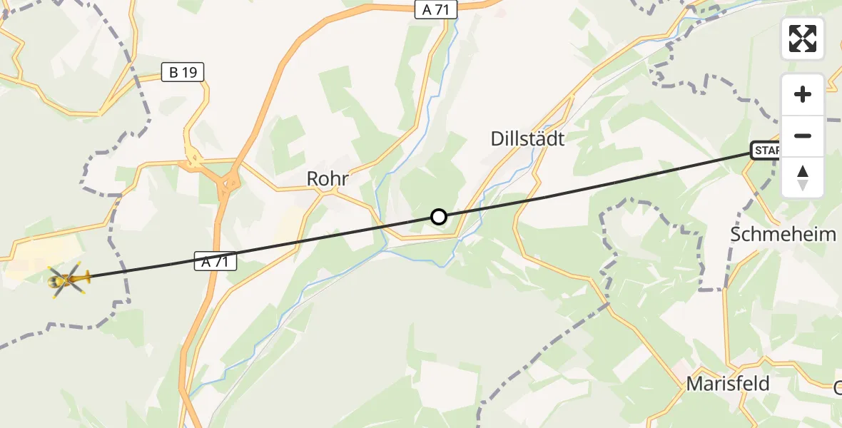 Flugroute Rettungshubschrauber Dillstädt - Meiningen, 24 Oktober 2026, 11:49