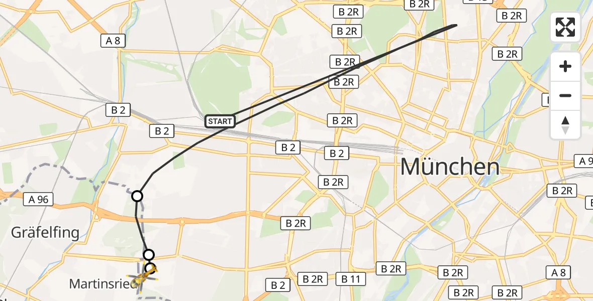 Flugroute Rettungshubschrauber München - DRF Air Rescue München Hubschrauberlandeplatz, 24 Oktober 2026, 11:53