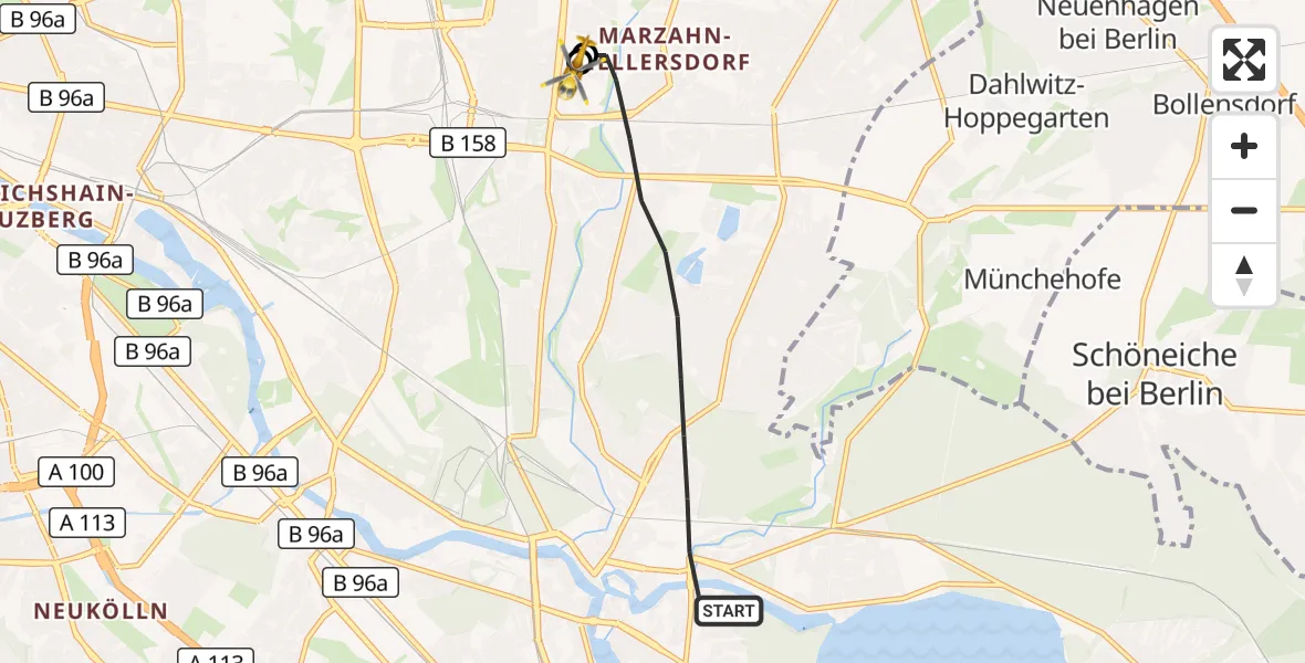 Flugroute Rettungshubschrauber Berlin - Berlin Emergency Hospital, 24 Oktober 2026, 12:04