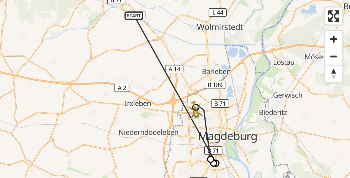 Flugroute Rettungshubschrauber Haldensleben - Magdeburg Hospital, 24 Oktober 2026, 12:04