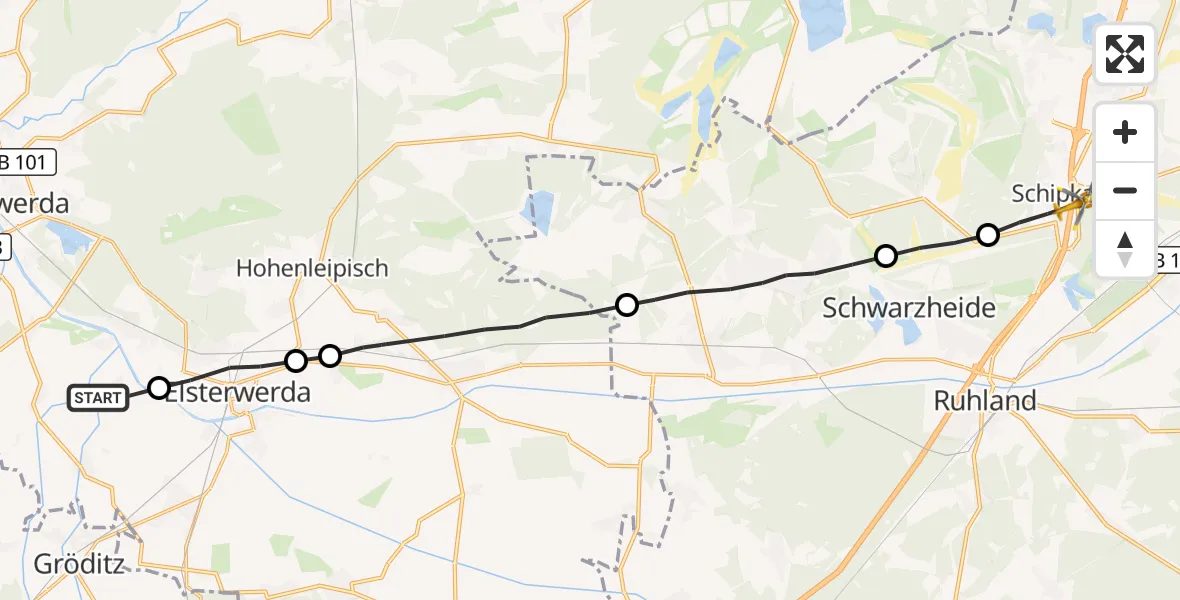 Flugroute Rettungshubschrauber Röderland - Schipkau, 24 Oktober 2026, 12:14