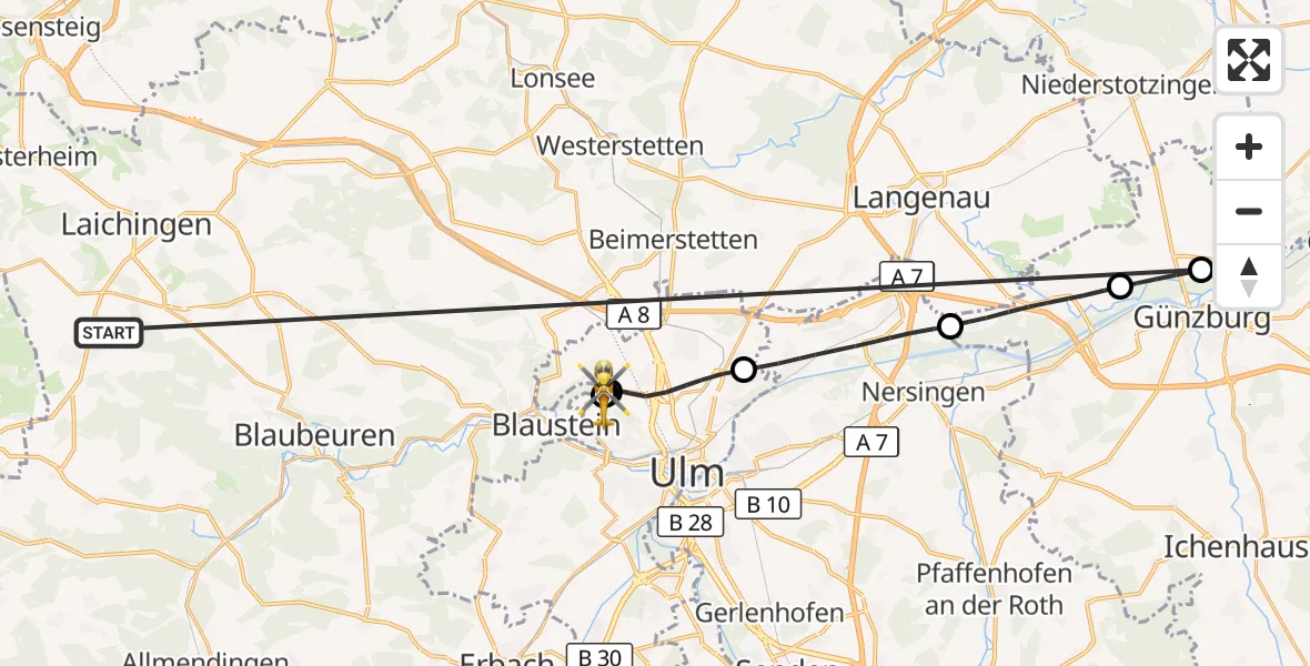 Flugroute Rettungshubschrauber Heroldstatt - ADAC Air Rescue Station Ulm (Christoph 22), 24 Oktober 2026, 12:19