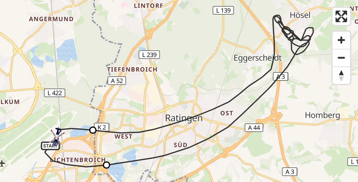 Flugroute Polizeihubschrauber Düsseldorf Flughafen - Düsseldorf Flughafen, 24 Oktober 2026, 12:31