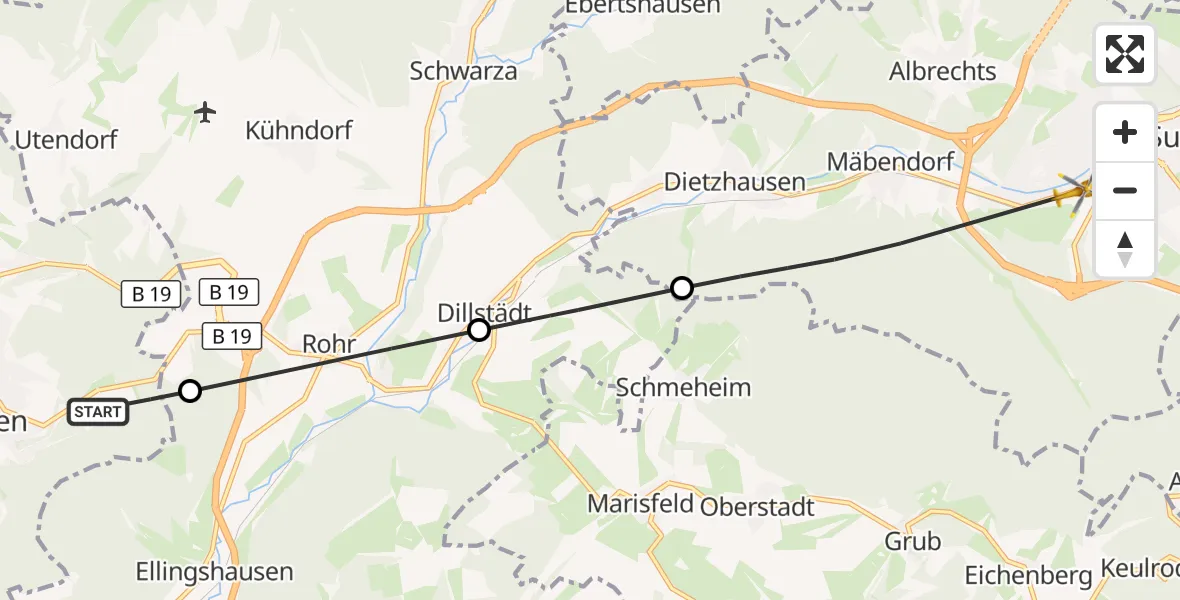 Flugroute Rettungshubschrauber Meiningen - Suhl, 24 Oktober 2026, 12:40