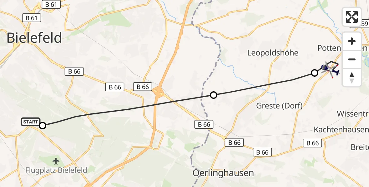 Flugroute Polizeihubschrauber Luftrettungszentrum Bielefeld - Lage, 24 Oktober 2026, 12:42