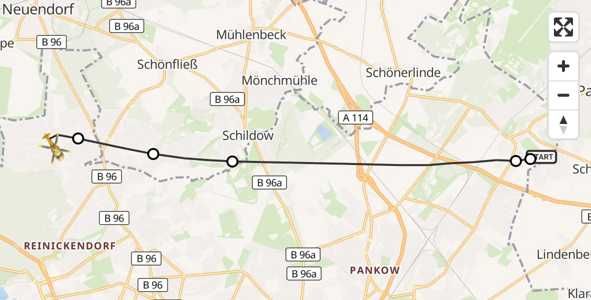 Flugroute Rettungshubschrauber Helios Clinic Berlin-Buch - Berlin, 24 Oktober 2026, 13:10