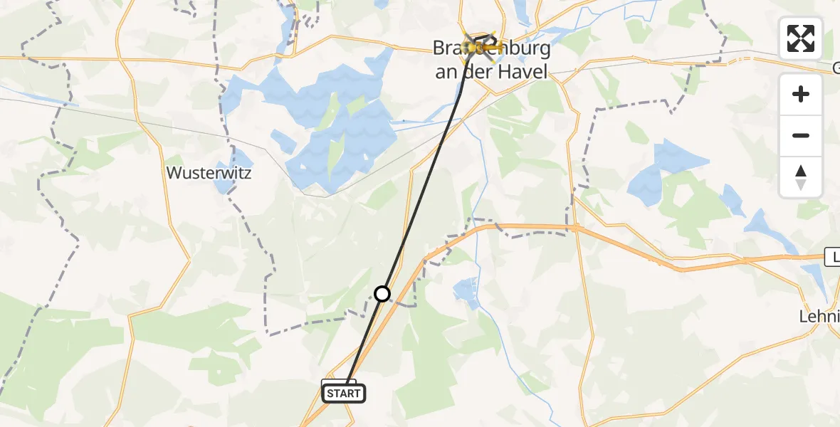 Flugroute Rettungshubschrauber Wenzlow - Brandenburg an der Havel, 24 Oktober 2026, 13:10