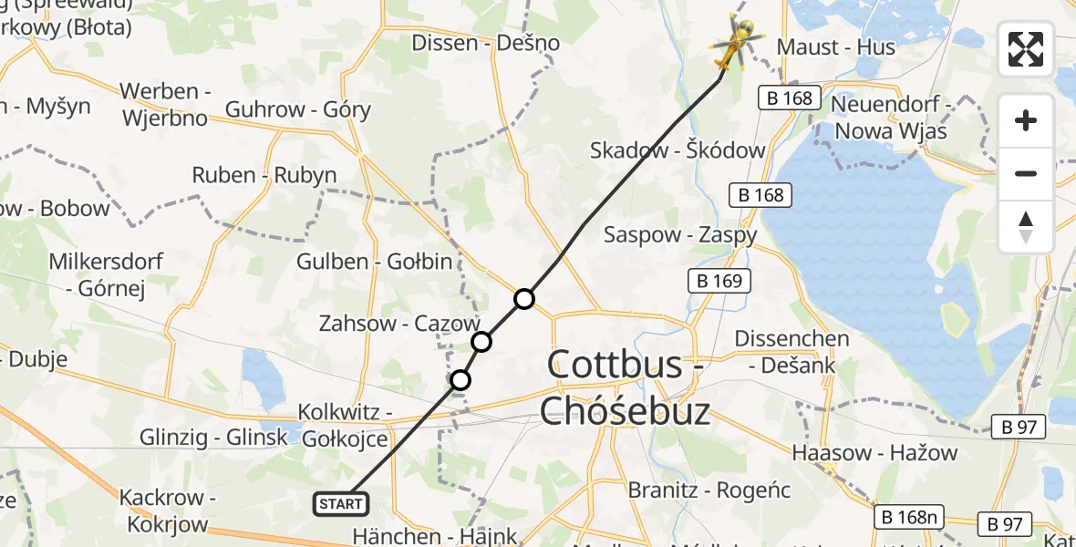 Flugroute Rettungshubschrauber Kolkwitz - Cottbus, 24 Oktober 2026, 13:11
