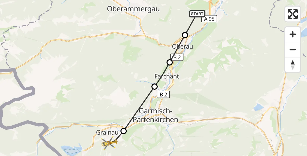 Flugroute Rettungshubschrauber Eschenlohe - Brandweg Hubschrauberlandeplatz, 24 Oktober 2026, 13:12