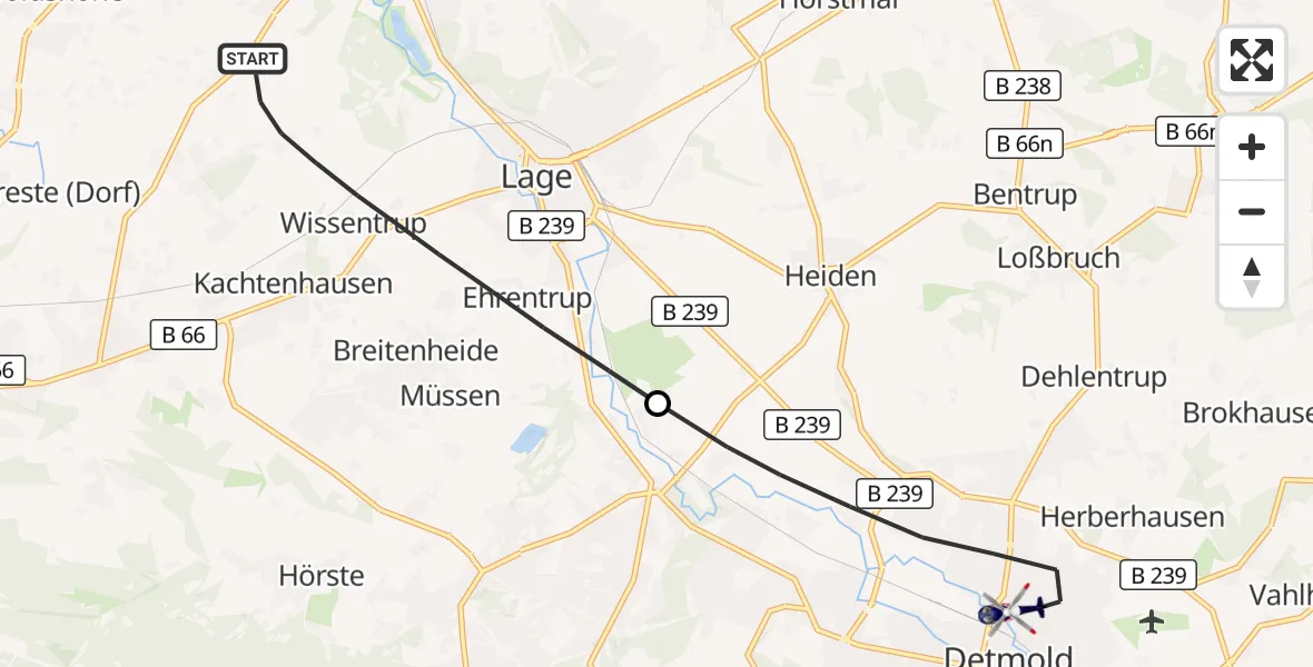 Flugroute Polizeihubschrauber Lage - Detmold, 24 Oktober 2026, 13:12