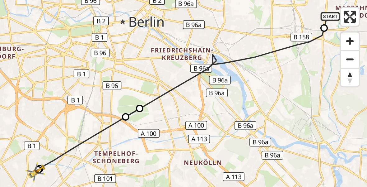 Flugroute Rettungshubschrauber Berlin Emergency Hospital - Charité Clinic Benjamin Franklin Campus, 24 Oktober 2026, 13:13