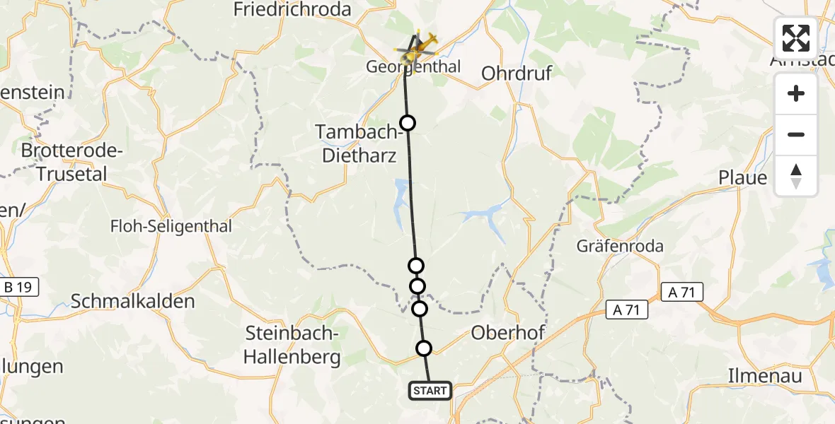 Flugroute Rettungshubschrauber Zella-Mehlis - Georgenthal, 24 Oktober 2026, 13:28