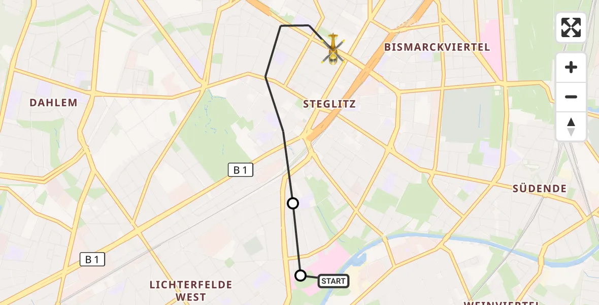 Flugroute Rettungshubschrauber Charité Clinic Benjamin Franklin Campus - Berlin, 24 Oktober 2026, 13:38