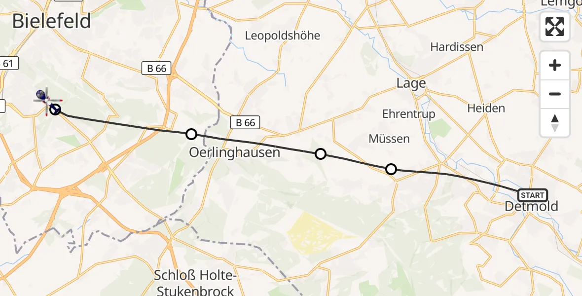 Flugroute Polizeihubschrauber Detmold - Luftrettungszentrum Bielefeld, 24 Oktober 2026, 13:39