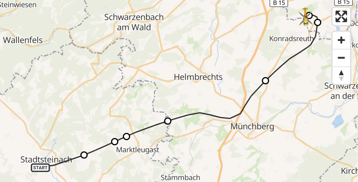 Flugroute Rettungshubschrauber Stadtsteinach - Hof-Plauen Flughafen, 24 Oktober 2026, 13:42