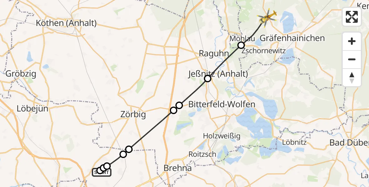 Flugroute Rettungshubschrauber Halle-Oppin Flugplatz - Gräfenhainichen, 24 Oktober 2026, 14:03