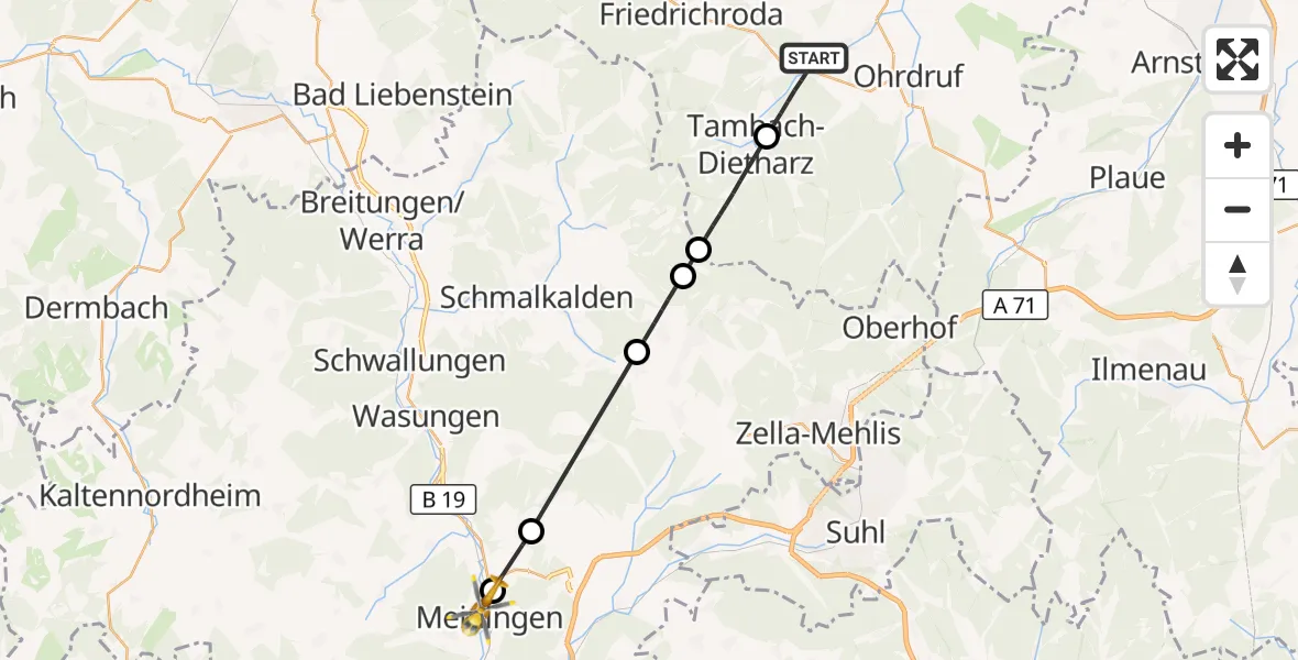 Flugroute Rettungshubschrauber Georgenthal - Meiningen, 24 Oktober 2026, 14:09