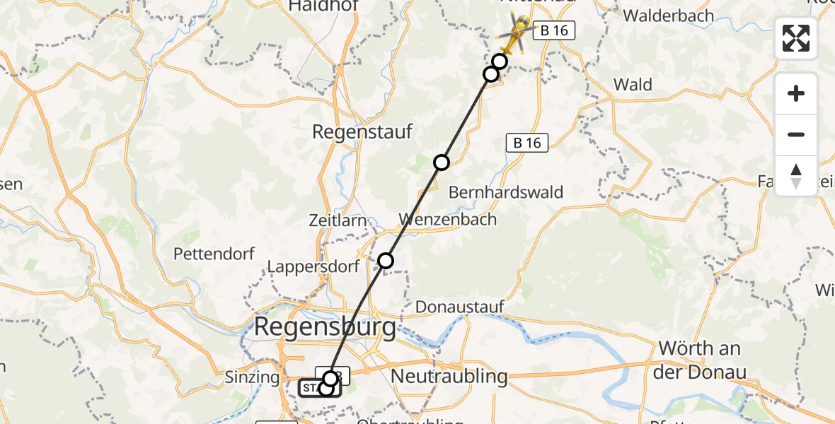 Flugroute Rettungshubschrauber DRF Air Rescue Station Regensburg / Regensburg University Hospital - Nittenau, 24 Oktober 2026, 14:17