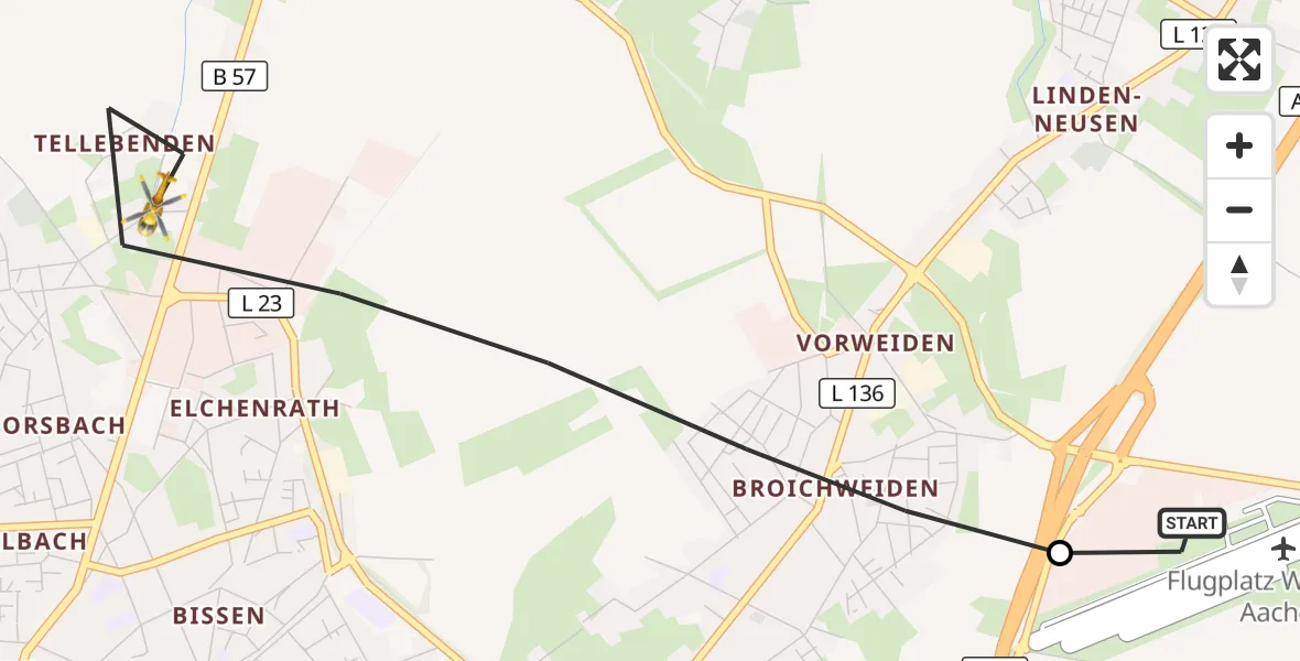 Flugroute Rettungshubschrauber Aachen-Merzbrück Flughafen - Würselen, 24 Oktober 2026, 14:18