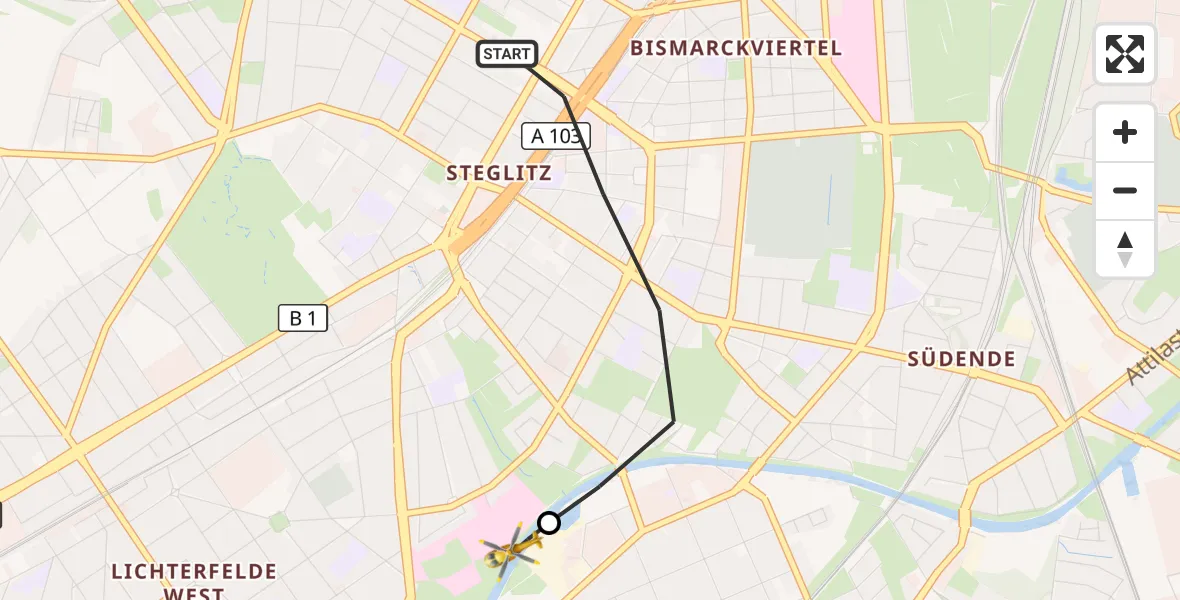 Flugroute Rettungshubschrauber Berlin - Charité Clinic Benjamin Franklin Campus, 24 Oktober 2026, 14:19
