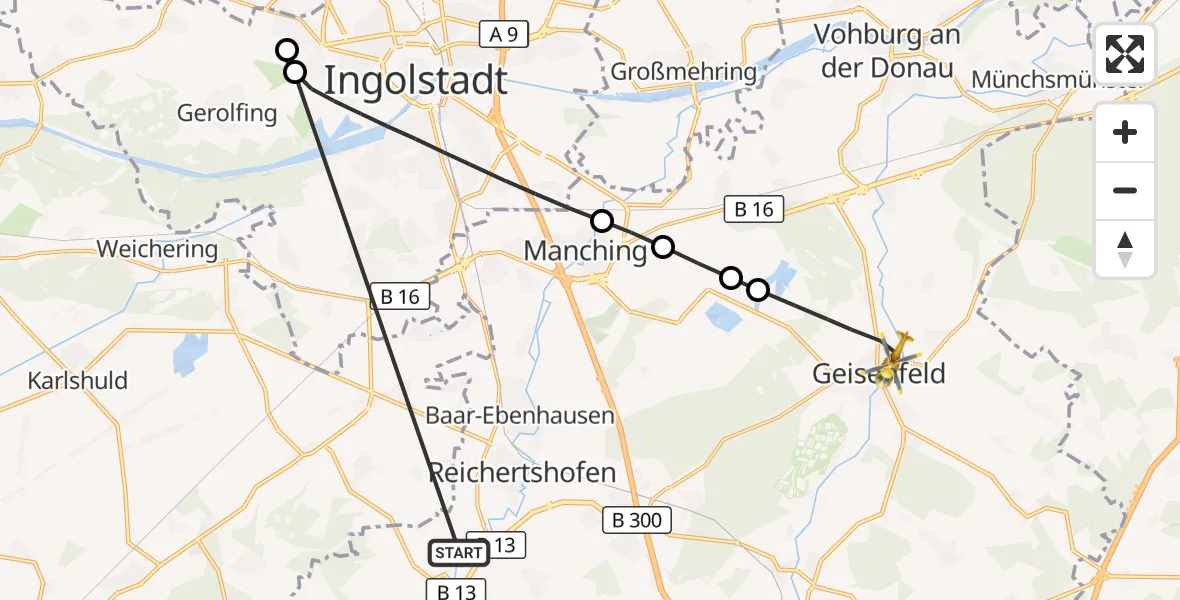 Flugroute Rettungshubschrauber Reichertshofen - Geisenfeld, 24 Oktober 2026, 14:19