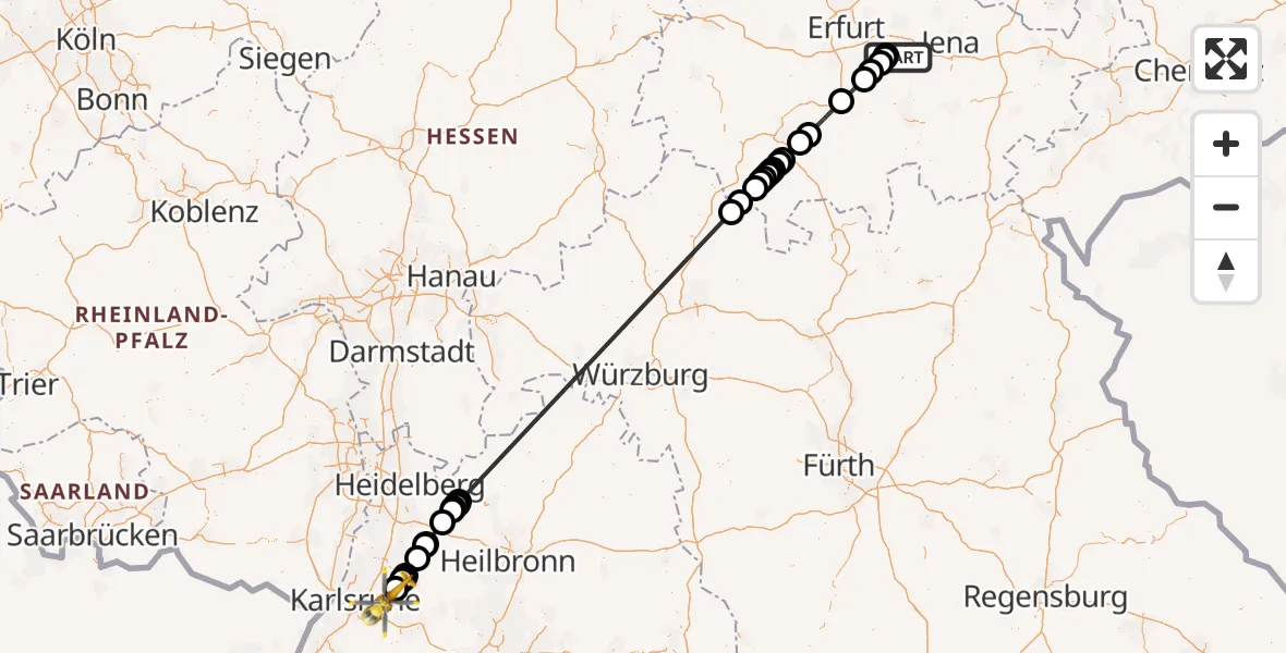 Flugroute Ambulanzhubschrauber Bad Berka - Aubstadt, 24 Oktober 2026, 14:22