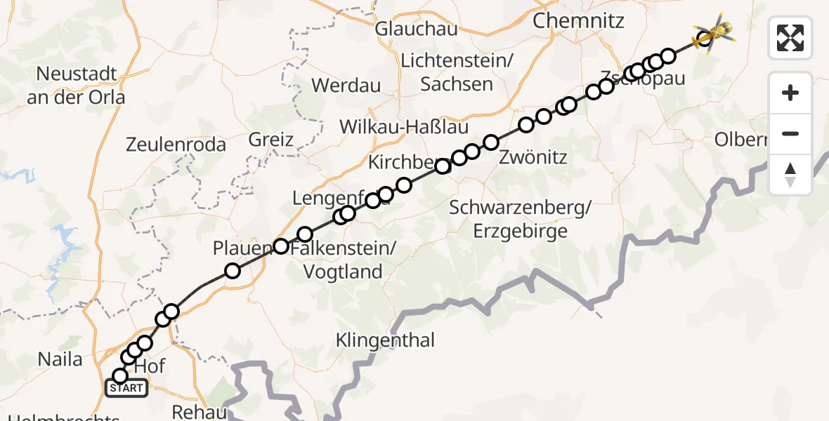 Flugroute Rettungshubschrauber Hof-Plauen Flughafen - Eppendorf, 24 Oktober 2026, 14:24