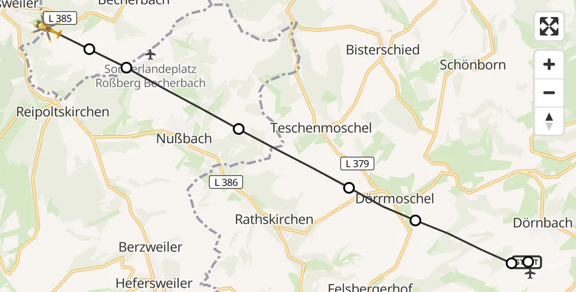 Flugroute Rettungshubschrauber Rockenhausen - Becherbach, 24 Oktober 2026, 14:26