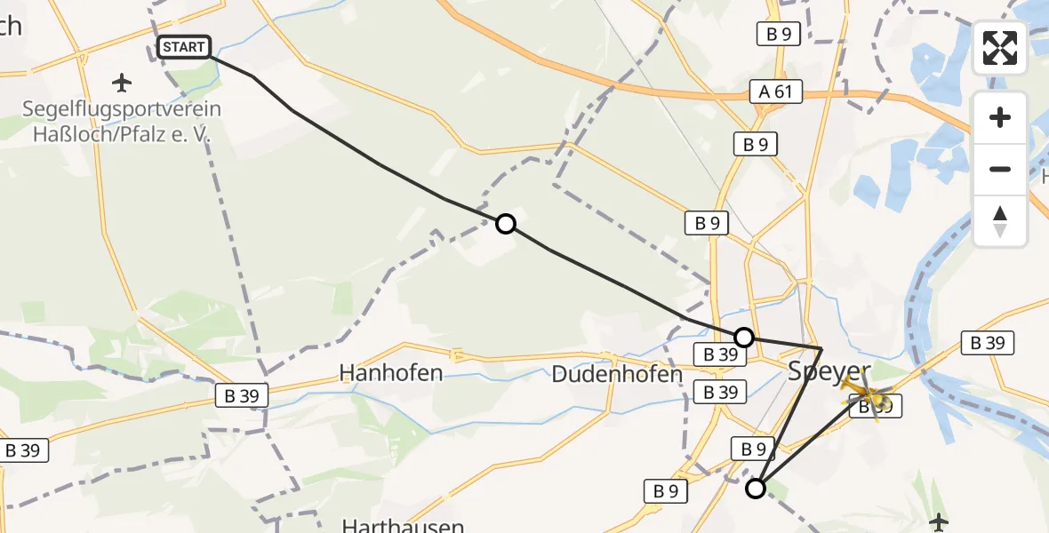 Flugroute Rettungshubschrauber Böhl-Iggelheim - Speyer, 24 Oktober 2026, 14:29