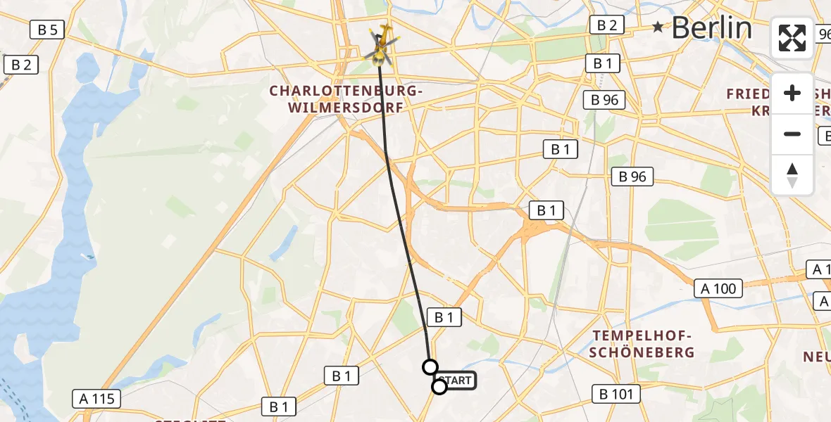 Flugroute Rettungshubschrauber Charité Clinic Benjamin Franklin Campus - Berlin, 24 Oktober 2026, 14:34