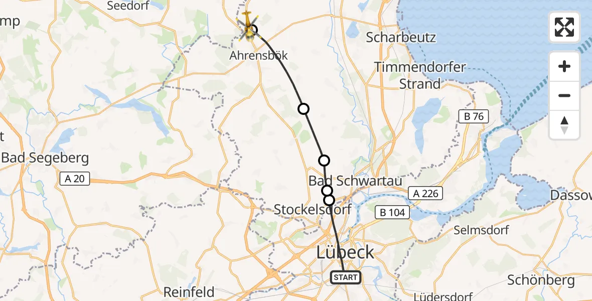Flugroute Rettungshubschrauber Lübeck - Christoph 12 Luftrettungszentrum, 24 Oktober 2026, 14:35