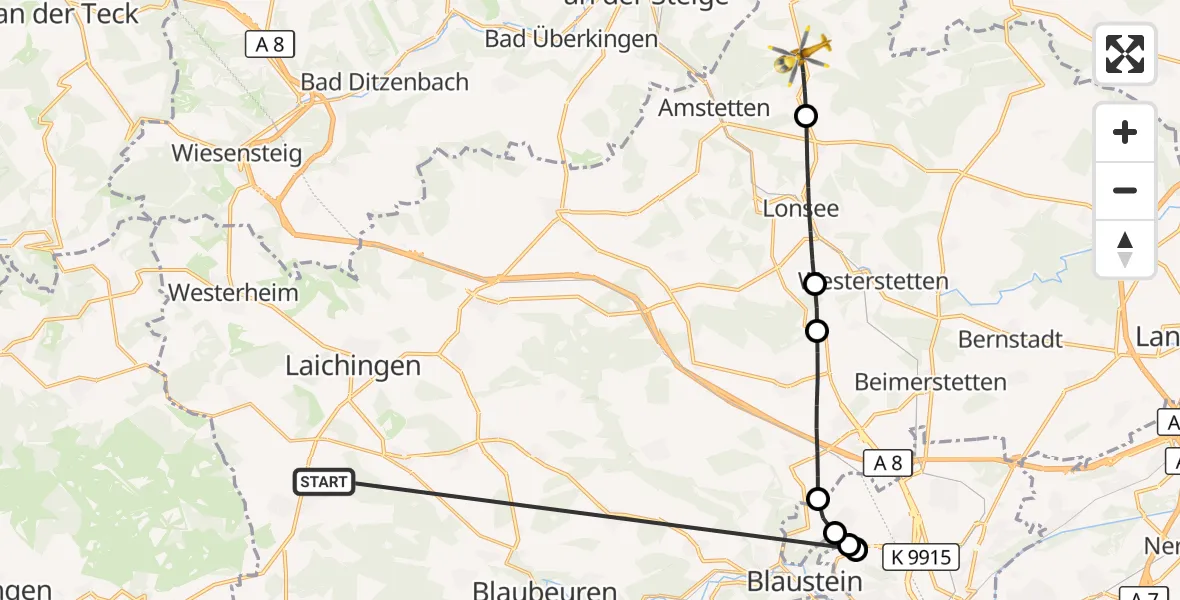 Flugroute Rettungshubschrauber Heroldstatt - Amstetten, 24 Oktober 2026, 14:36