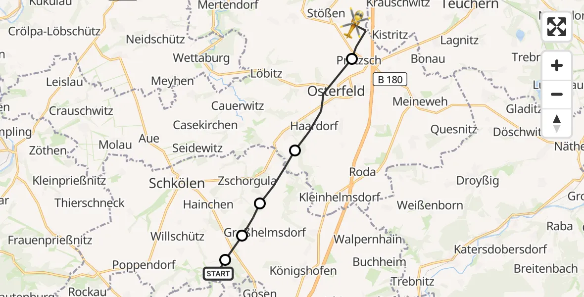 Flugroute Rettungshubschrauber Heideland - Stößen, 24 Oktober 2026, 14:36