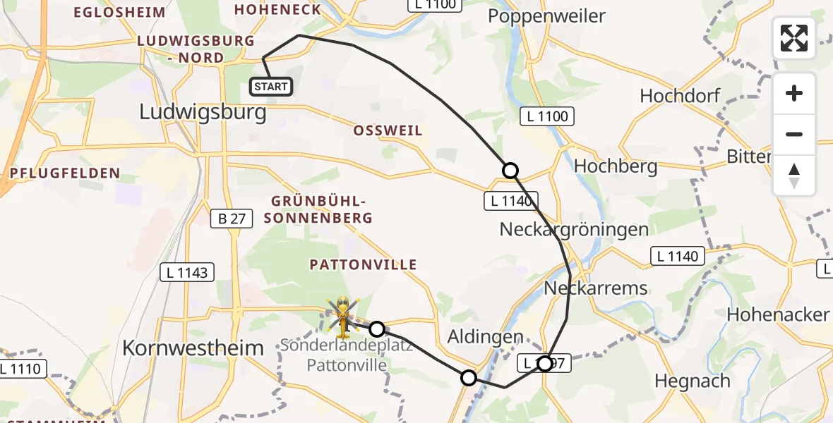 Flugroute Rettungshubschrauber Ludwigsburg - Pattonville Flugplatz, 24 Oktober 2026, 14:38