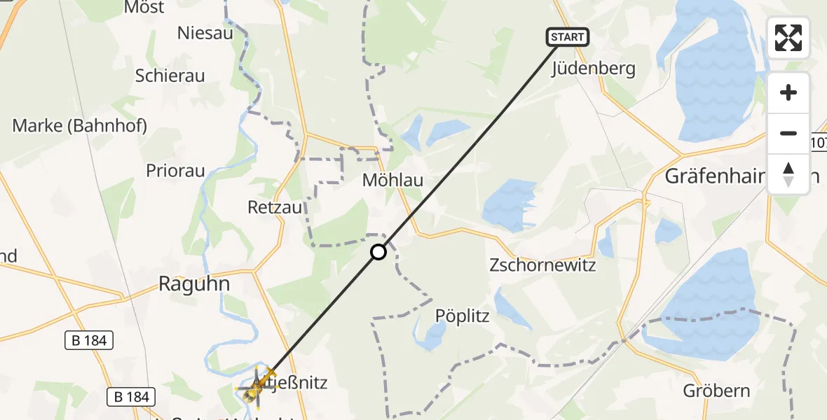 Flugroute Rettungshubschrauber Gräfenhainichen - Raguhn-Jeßnitz, 24 Oktober 2026, 14:48