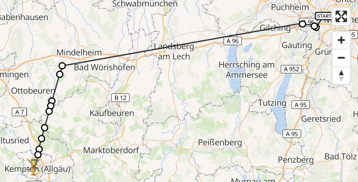 Flugroute Rettungshubschrauber München - Germering, 24 Oktober 2026, 14:49
