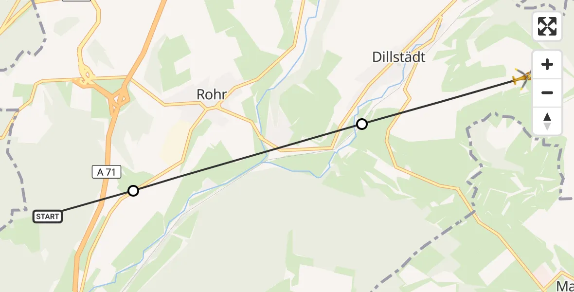 Flugroute Rettungshubschrauber Ellingshausen - Dillstädt, 24 Oktober 2026, 14:50
