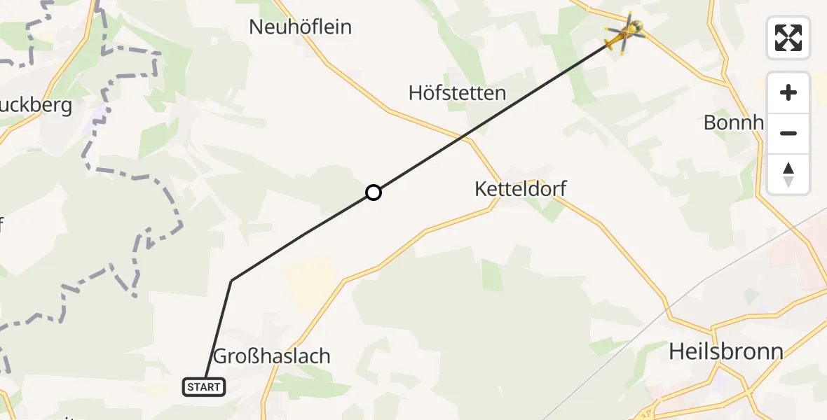 Flugroute Rettungshubschrauber Petersaurach - Heilsbronn, 24 Oktober 2026, 14:50