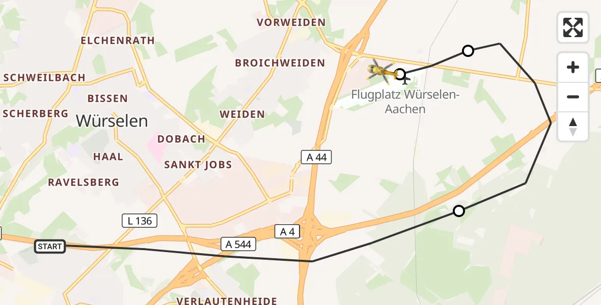 Flugroute Rettungshubschrauber Aachen - Aachen-Merzbrück Flughafen, 24 Oktober 2026, 15:42