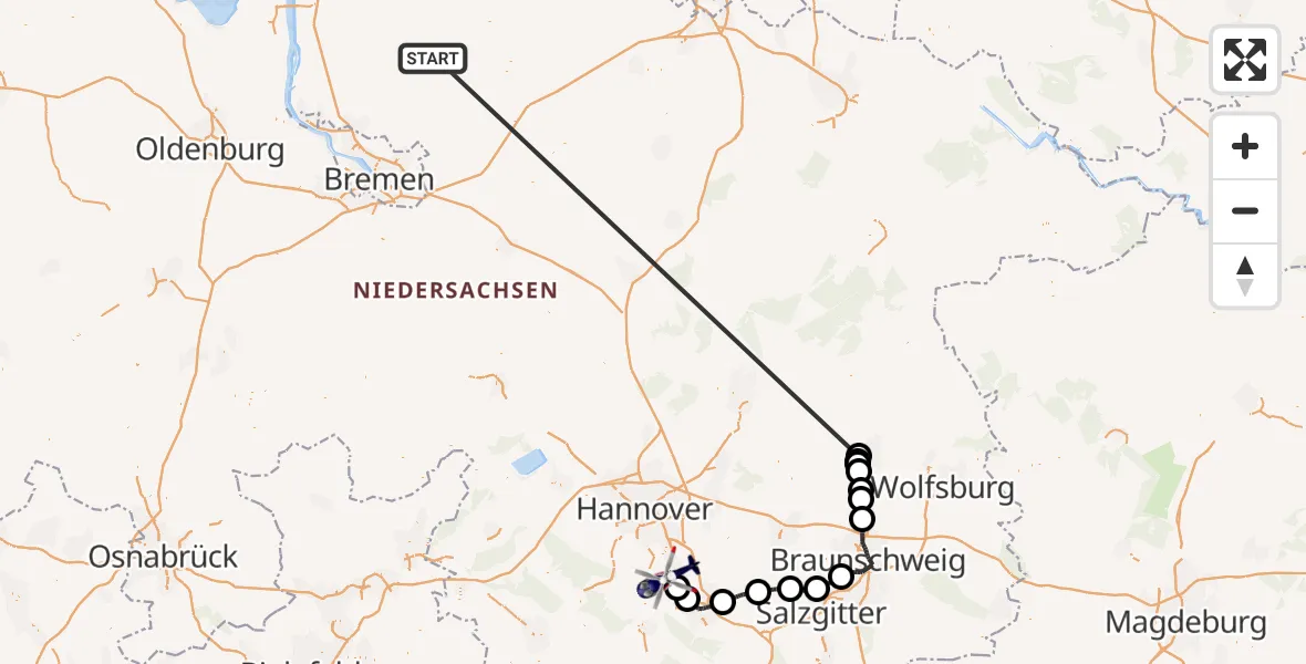 Flugroute Polizeihubschrauber Gnarrenburg - Sarstedt, 24 Oktober 2026, 15:42