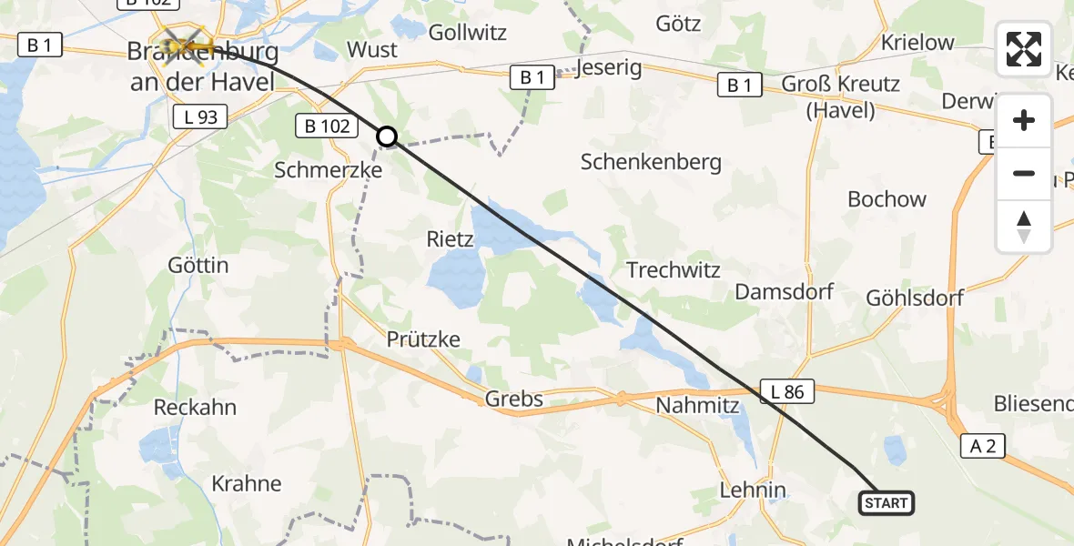 Flugroute Rettungshubschrauber Kloster Lehnin - Brandenburg an der Havel, 24 Oktober 2026, 15:42